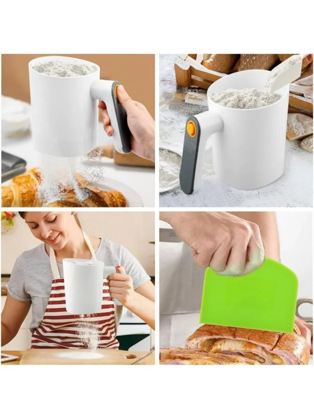 Electric Flour Sifter - Battery Operated, 4 Cup Capacity, One-Hand Operation